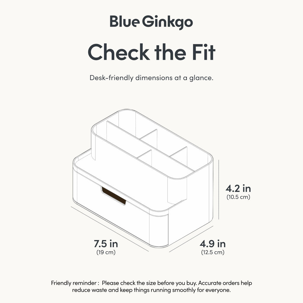 BLUE GINKGO Kompakter Schreibtisch-Organizer – kleine 5 Fächer, halbe Schublade – Stifthalter, Schreibwaren-Organizer für Schreibtisch, Schminktisch, Regal (hergestellt in Korea, Weiß)