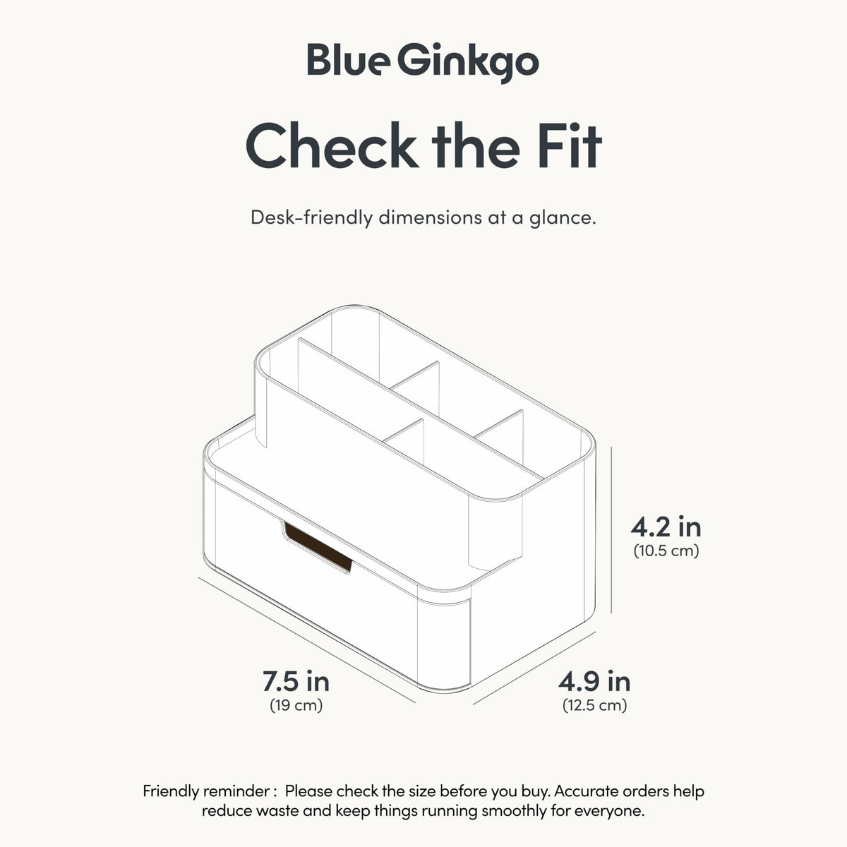 BLUE GINKGO Kompakter Schreibtisch-Organizer – kleine 5 Fächer, halbe Schublade – Stifthalter, Schreibwaren-Organizer für Schreibtisch, Schminktisch, Regal (hergestellt in Korea, Weiß)