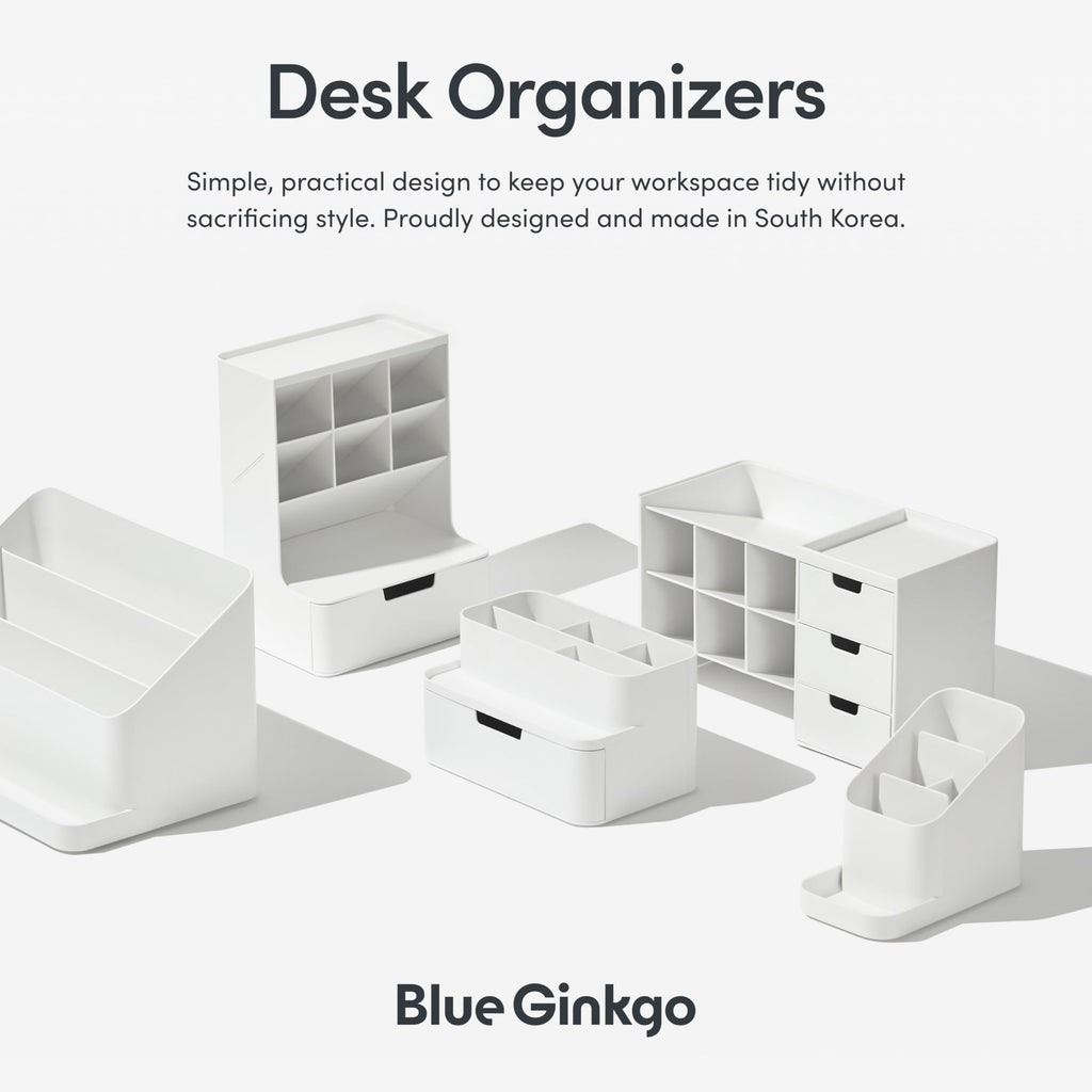 BLUE GINKGO Kompakter Schreibtisch-Organizer – kleine 5 Fächer, halbe Schublade – Stifthalter, Schreibwaren-Organizer für Schreibtisch, Schminktisch, Regal (hergestellt in Korea, Weiß)