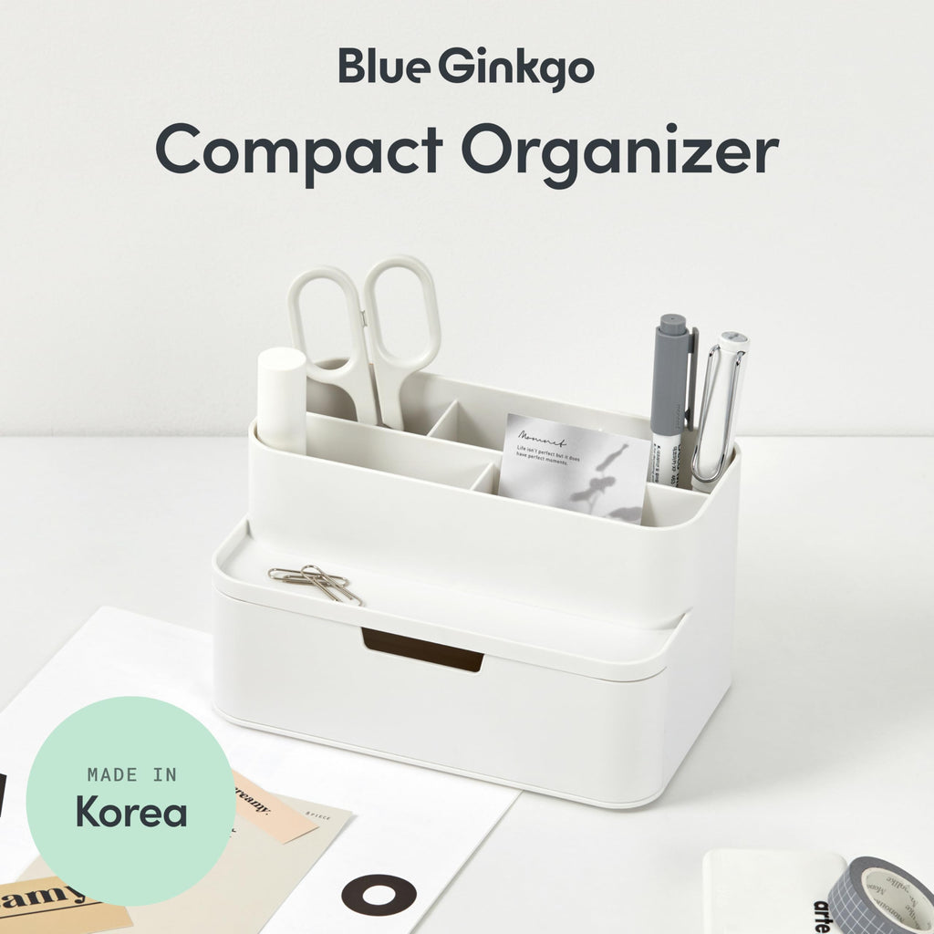 BLUE GINKGO Kompakter Schreibtisch-Organizer – kleine 5 Fächer, halbe Schublade – Stifthalter, Schreibwaren-Organizer für Schreibtisch, Schminktisch, Regal (hergestellt in Korea, Weiß)