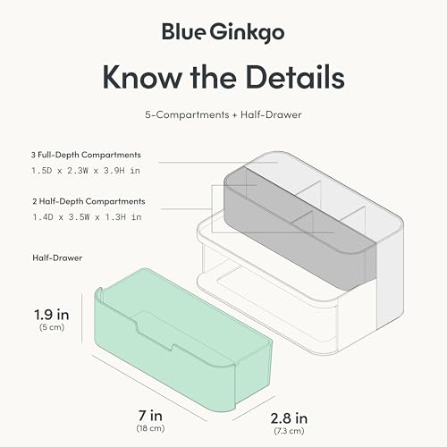 BLUE GINKGO Kompakter Schreibtisch-Organizer – kleine 5 Fächer, halbe Schublade – Stifthalter, Schreibwaren-Organizer für Schreibtisch, Schminktisch, Regal (hergestellt in Korea, Weiß)