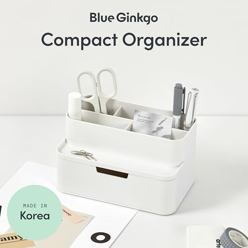 BLUE GINKGO Kompakter Schreibtisch-Organizer – kleine 5 Fächer, halbe Schublade – Stifthalter, Schreibwaren-Organizer für Schreibtisch, Schminktisch, Regal (hergestellt in Korea, Weiß)