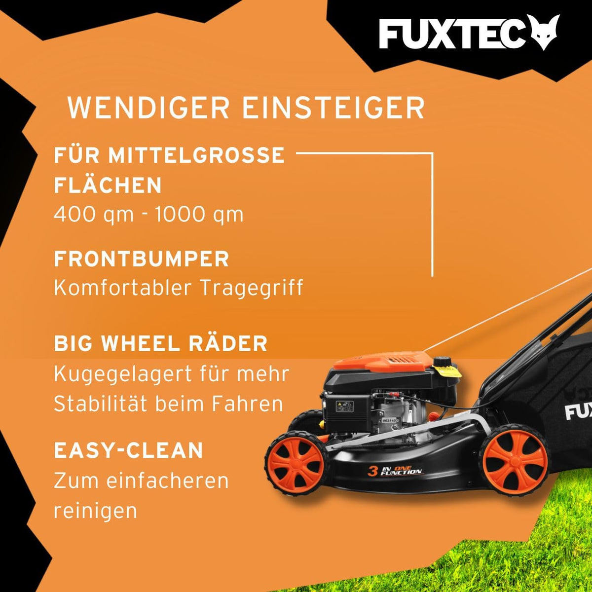 FUXTEC Benzin Rasenmäher FX-RM4646ECO • 3,5 PS • 46 cm Schnittbreite