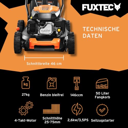 FUXTEC Benzin Rasenmäher FX-RM4646ECO • 3,5 PS • 46 cm Schnittbreite