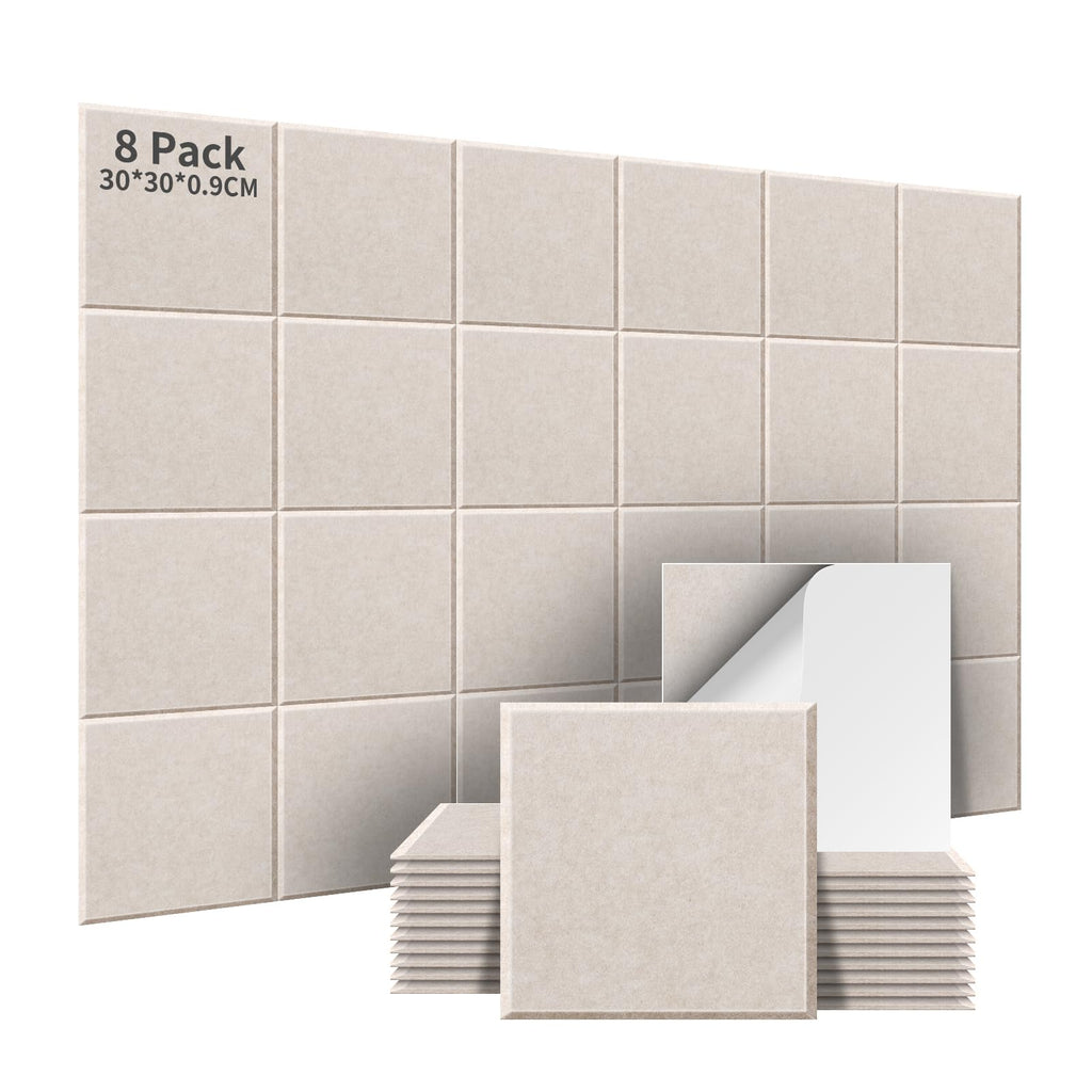 8 Stück 0,72㎡ Akustikpaneele Selbstklebend 30x30cm Beige
