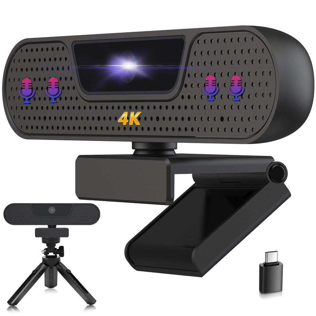 W8GS Webcam 4K, Kamera PC mit Mikrofon, Geräuschunterdrückung, Autofokus, 85°Sichtfeld, Datenschutz, Plug&Play, Lichtkorrektur, für Mac OS/Windows/Linux/Chrome/Switch 2, Meeting and Streaming