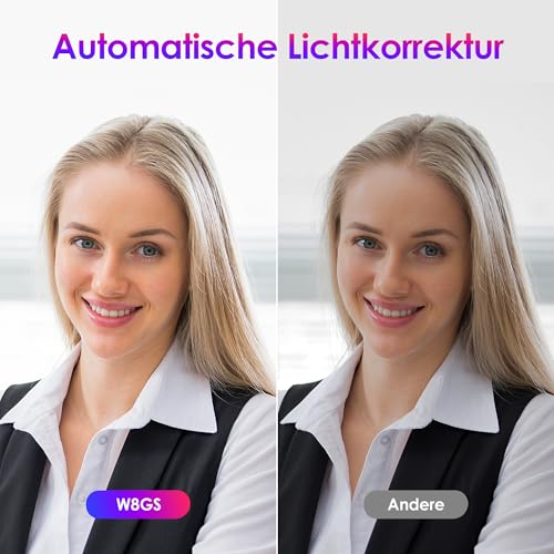 W8GS Webcam 4K, Kamera PC mit Mikrofon, Geräuschunterdrückung, Autofokus, 85°Sichtfeld, Datenschutz, Plug&Play, Lichtkorrektur, für Mac OS/Windows/Linux/Chrome/Switch 2, Meeting and Streaming