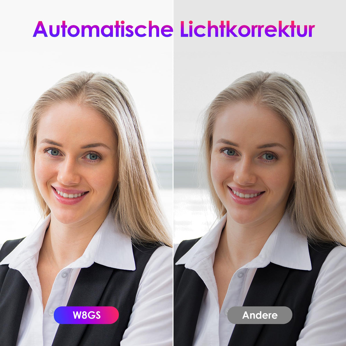 W8GS Webcam 4K, Kamera PC mit Mikrofon, Geräuschunterdrückung, Autofokus, 85°Sichtfeld, Datenschutz, Plug&Play, Lichtkorrektur, für Mac OS/Windows/Linux/Chrome/Switch 2, Meeting and Streaming
