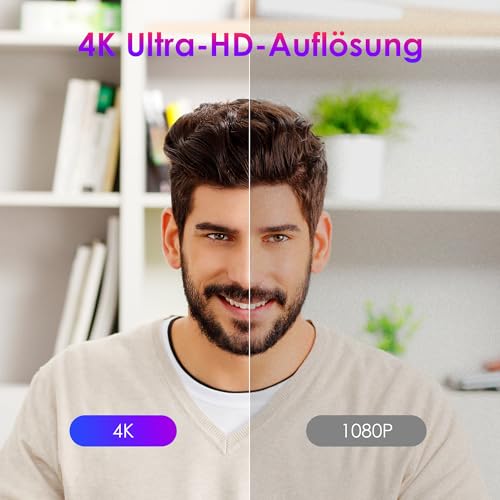 W8GS Webcam 4K, Kamera PC mit Mikrofon, Geräuschunterdrückung, Autofokus, 85°Sichtfeld, Datenschutz, Plug&Play, Lichtkorrektur, für Mac OS/Windows/Linux/Chrome/Switch 2, Meeting and Streaming