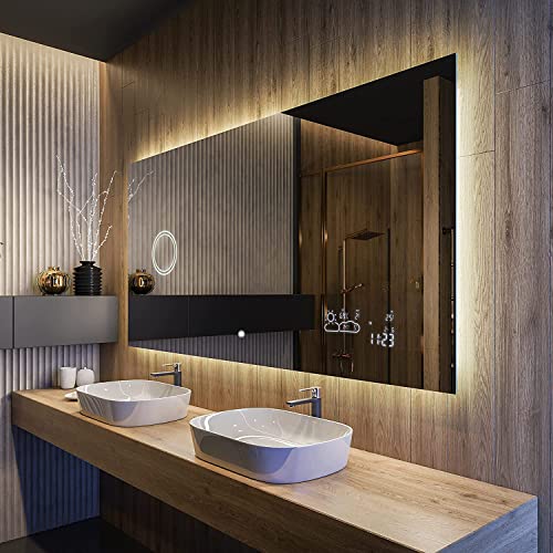 FORAM Badspiegel mit Beleuchtung - Led Spiegel Bad - 120x70 - Badezimmerspiegel Nach Maß - auf Individuelle Bestellung Gefertigt - Modernes Design - Ohne Rahmen