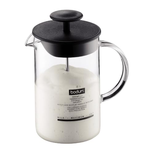 Bodum 1446-01 Milchschäumer mit Glasgriff Latteo, schwarz, H 18cm, B 15,6cm, L 10cm