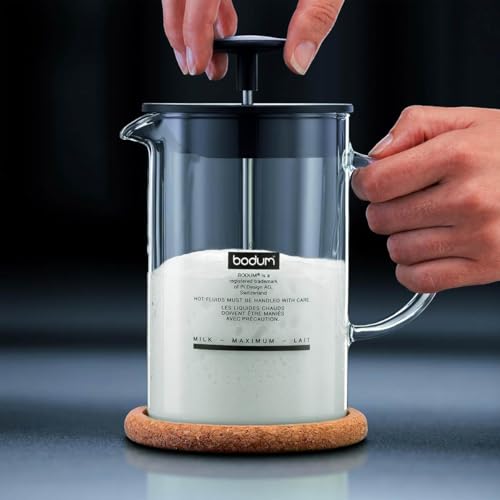Bodum 1446-01 Milchschäumer mit Glasgriff Latteo, schwarz, H 18cm, B 15,6cm, L 10cm