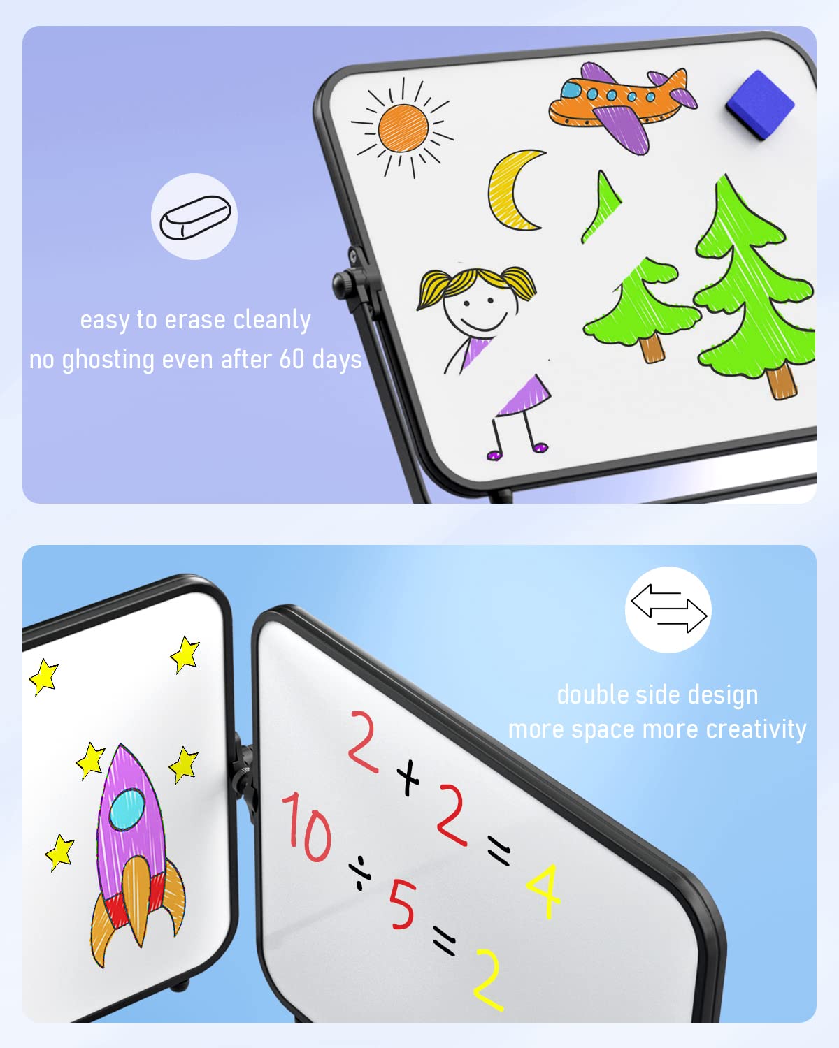 Nicpro Trockenlöschung Kleines Whiteboard A3 mit Ständer, Doppelseitiges Magnetische Desktop Schreibtafel mit 8 Stiften, 4 Magnet, Schwamm, für Studenten, Klassenzimmer, Büro(30 x 40 cm)
