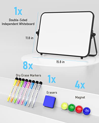 Nicpro Trockenlöschung Kleines Whiteboard A3 mit Ständer, Doppelseitiges Magnetische Desktop Schreibtafel mit 8 Stiften, 4 Magnet, Schwamm, für Studenten, Klassenzimmer, Büro(30 x 40 cm)