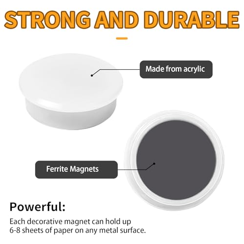 30 Stück Starke Magnete für Magnettafel & Whiteboard – Runde Weiß Kühlschrankmagnete, Dekorative Mini Magnete Kleine, Magneten Starker Halt für Pinnwand Magnetwand Büro Schule, Tafelmagnete