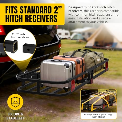 MaxxHaul 70107 134,6 x 48,8 cm Anhängerkupplung – Anhängerhalterung aus Stahl mit hohen Seitenschienen für Wohnmobile, LKWs, SUVs, Vans, Autos, 5,1 cm Empfänger, 227 kg Tragfähigkeit, Schwarz