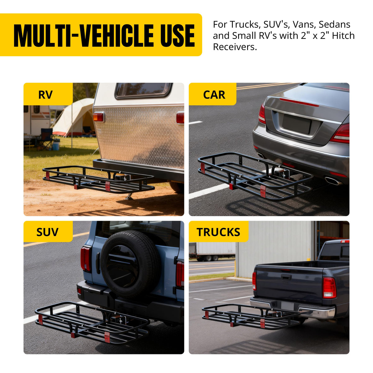 MaxxHaul 70107 134,6 x 48,8 cm Anhängerkupplung – Anhängerhalterung aus Stahl mit hohen Seitenschienen für Wohnmobile, LKWs, SUVs, Vans, Autos, 5,1 cm Empfänger, 227 kg Tragfähigkeit, Schwarz