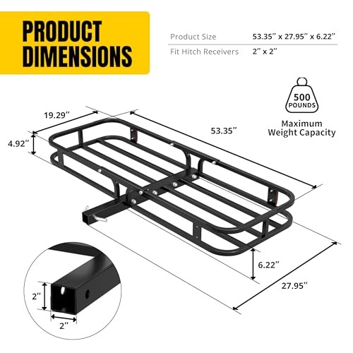 MaxxHaul 70107 134,6 x 48,8 cm Anhängerkupplung – Anhängerhalterung aus Stahl mit hohen Seitenschienen für Wohnmobile, LKWs, SUVs, Vans, Autos, 5,1 cm Empfänger, 227 kg Tragfähigkeit, Schwarz