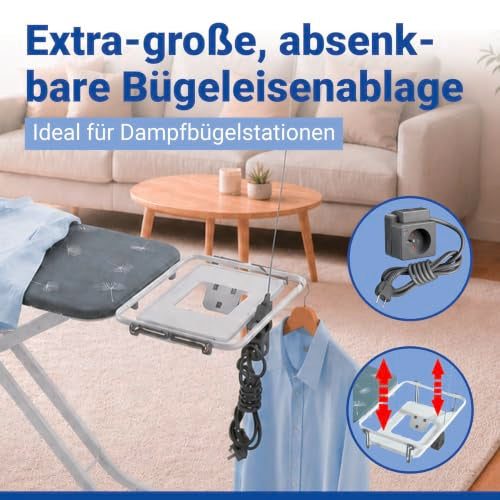 WENKO XXL Bügelbrett für Dampfbügelstation & Dampfbügeleisen, standfest
