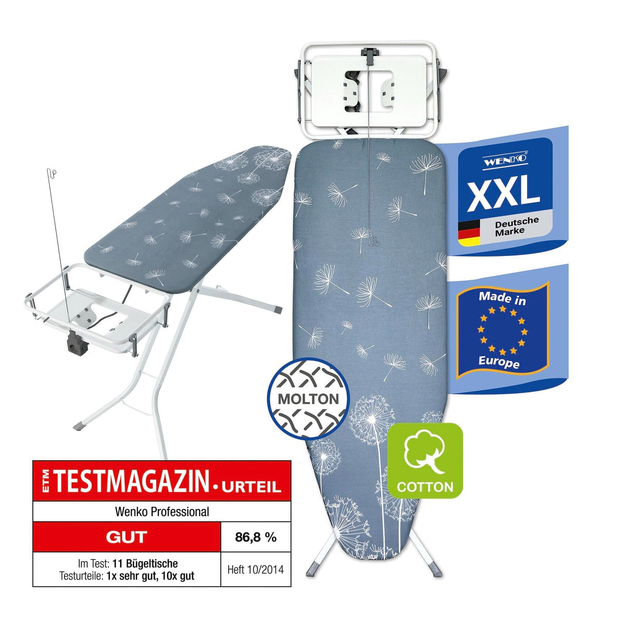 WENKO XXL Bügelbrett für Dampfbügelstation & Dampfbügeleisen, standfest