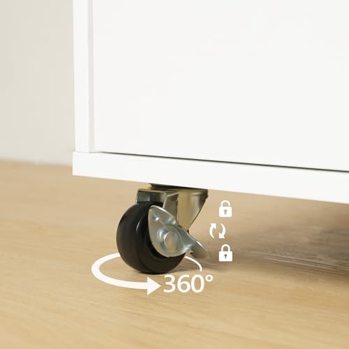 HOOBRO Rollcontainer mit 5 Schubladen, mobiler Aktenschrank mit 4 Lenkrollen, Schubladenschrank, Büroschrank, Bürocontainer, Schreibtisch Unterschrank für Arbeitszimmer und Wohnzimmer, Weiß EWT15WJ01