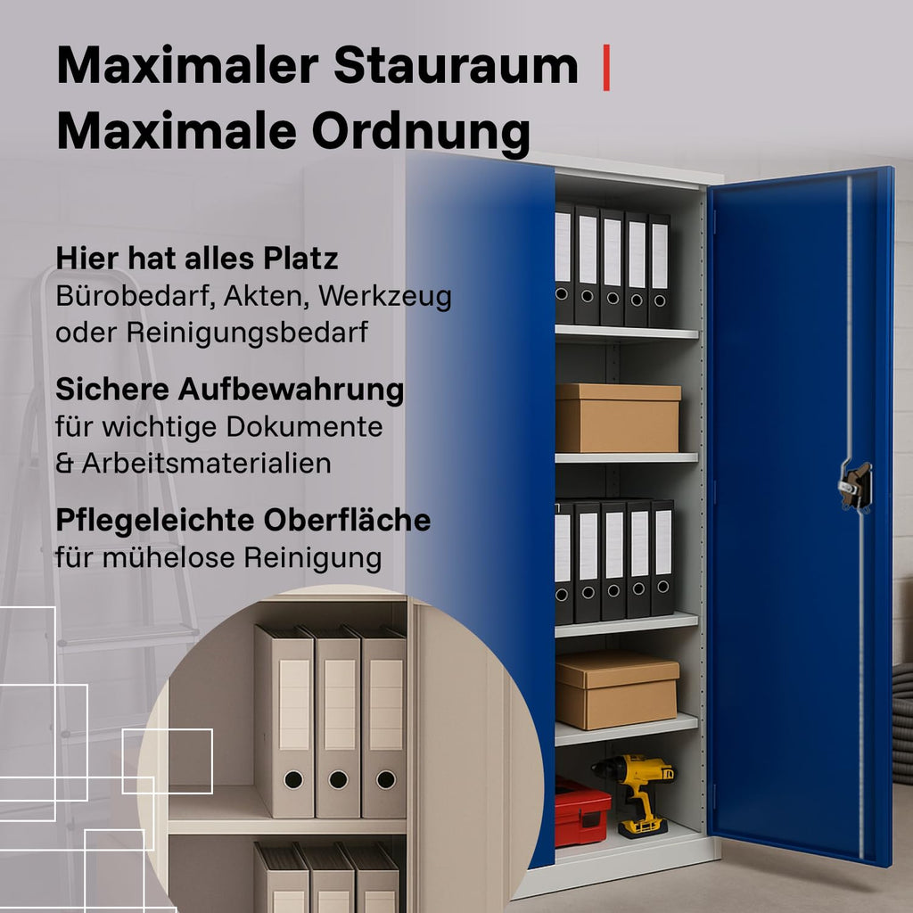 2-Pack LagerZwei Mehrzweckschrank 195x100x50cm I Metallschrank, 4 Fachböden I Großer Aktenschrank, abschließbar I Robuster Allzweckschrank als Werkstattschrank & Büroschrank I Stahlschrank anthrazit