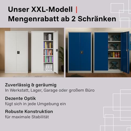 2-Pack LagerZwei Mehrzweckschrank 195x100x50cm I Metallschrank, 4 Fachböden I Großer Aktenschrank, abschließbar I Robuster Allzweckschrank als Werkstattschrank & Büroschrank I Stahlschrank anthrazit