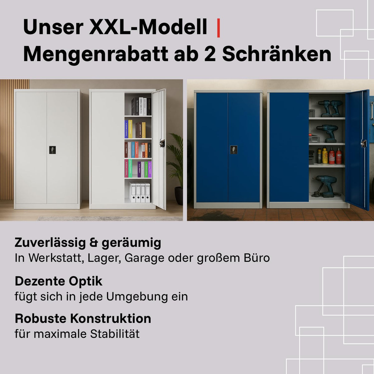 2-Pack LagerZwei Mehrzweckschrank 195x100x50cm I Metallschrank, 4 Fachböden I Großer Aktenschrank, abschließbar I Robuster Allzweckschrank als Werkstattschrank & Büroschrank I Stahlschrank anthrazit