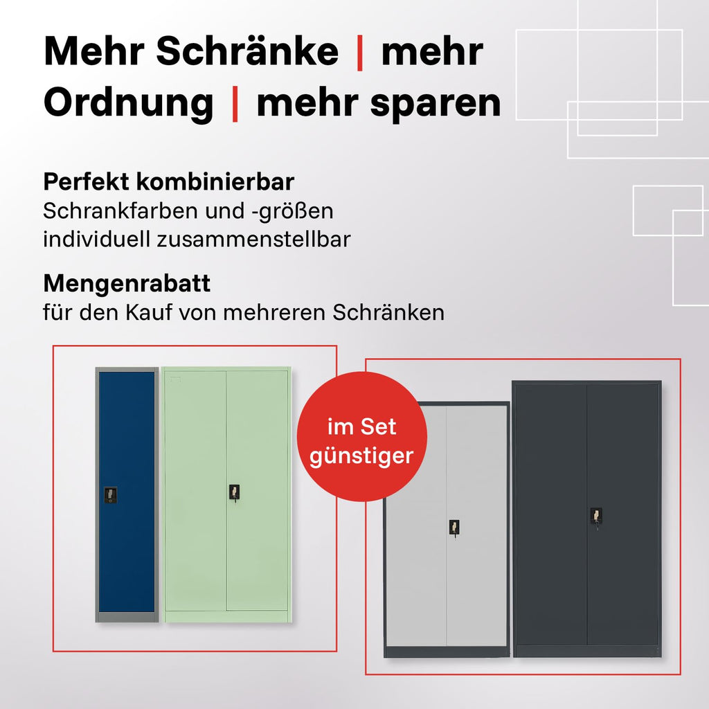 2-Pack LagerZwei Mehrzweckschrank 195x100x50cm I Metallschrank, 4 Fachböden I Großer Aktenschrank, abschließbar I Robuster Allzweckschrank als Werkstattschrank & Büroschrank I Stahlschrank anthrazit