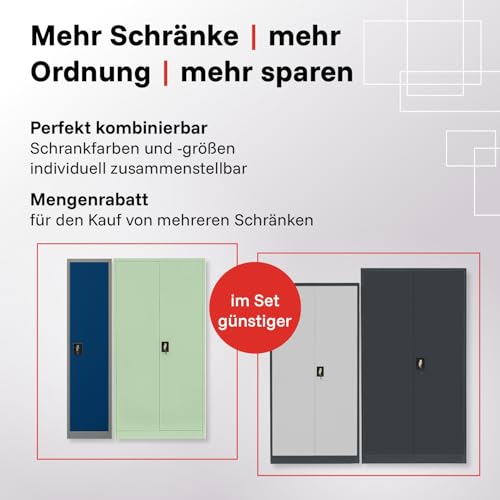 2-Pack LagerZwei Mehrzweckschrank 195x100x50cm I Metallschrank, 4 Fachböden I Großer Aktenschrank, abschließbar I Robuster Allzweckschrank als Werkstattschrank & Büroschrank I Stahlschrank anthrazit