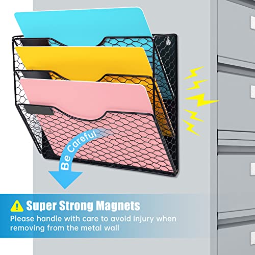 3 Fächer Magnetischer Metall A4 Zeitschriftenhalter Wand, Zeitschriftensammler für Büro und Zuhause, Wandorganizer ohne Bohren für Schrank oder Kühlschrank (Schwarz)
