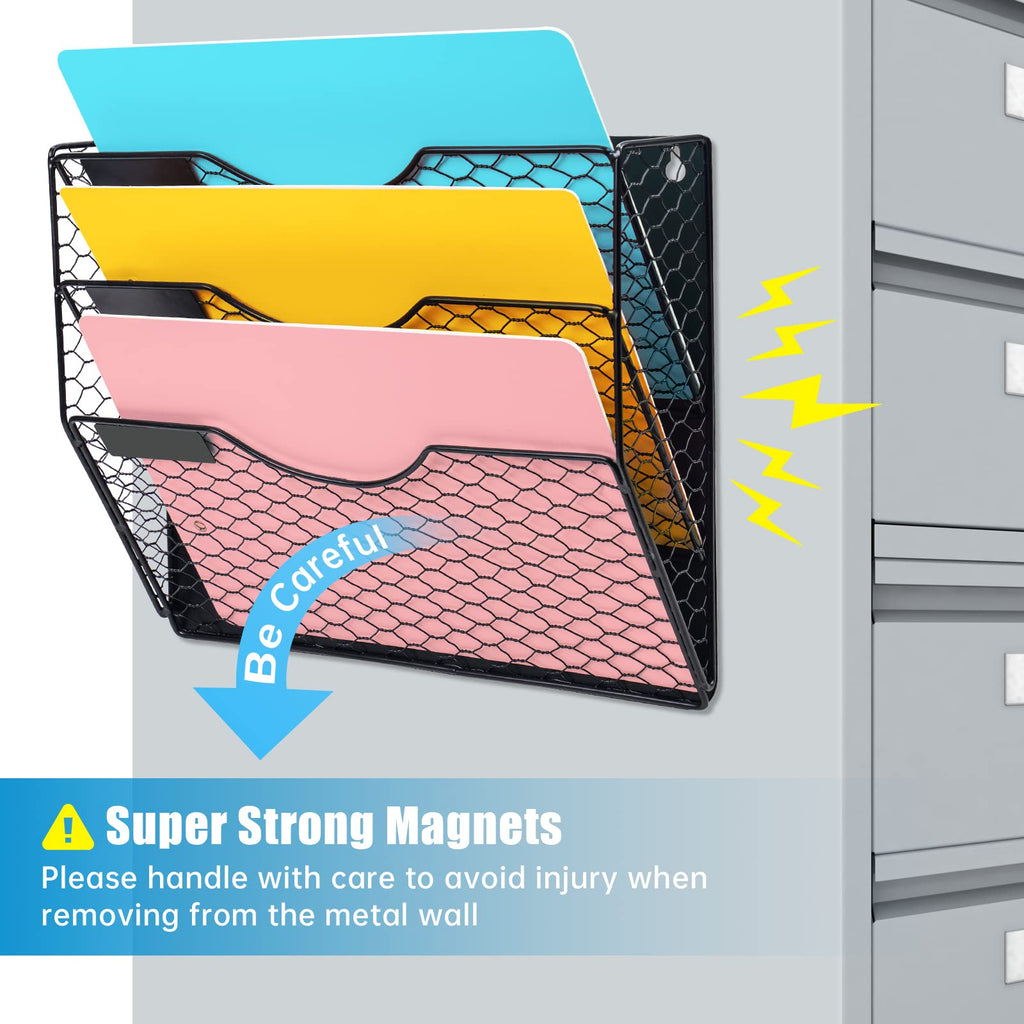 3 Fächer Magnetischer Metall A4 Zeitschriftenhalter Wand, Zeitschriftensammler für Büro und Zuhause, Wandorganizer ohne Bohren für Schrank oder Kühlschrank (Schwarz)