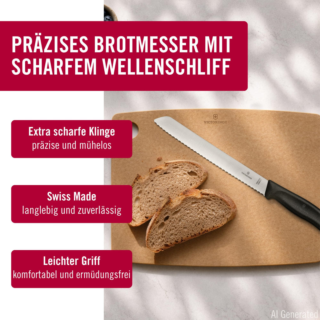 Victorinox Swiss Classic, Profi Brotmesser, Extra Scharfe Klinge, Wellenschliff, 21 cm, Robuster Kunststoffgriff, Rostfreier Stahl, schwarz