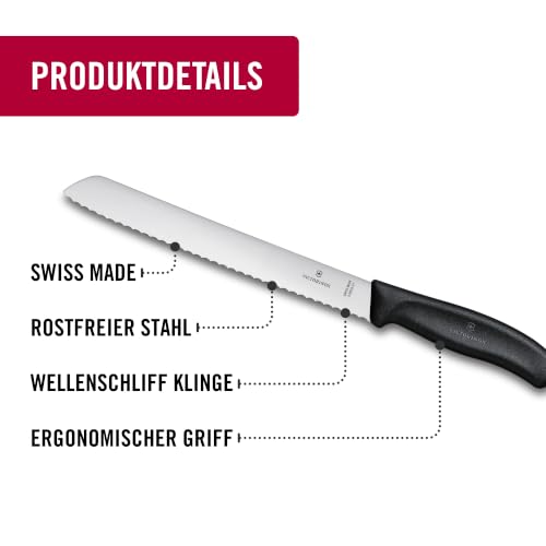 Victorinox Swiss Classic, Profi Brotmesser, Extra Scharfe Klinge, Wellenschliff, 21 cm, Robuster Kunststoffgriff, Rostfreier Stahl, schwarz
