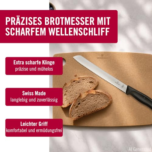 Victorinox Swiss Classic, Profi Brotmesser, Extra Scharfe Klinge, Wellenschliff, 21 cm, Robuster Kunststoffgriff, Rostfreier Stahl, schwarz