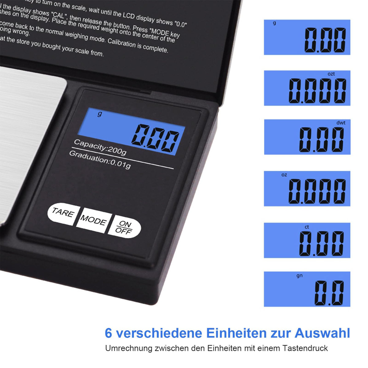 UNIWEIGH Grammwaage,200 gx0.01 g(7.05 oz x 0.001 oz) Digitale Taschenwaage