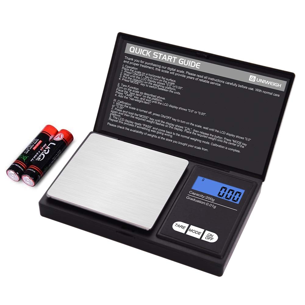 UNIWEIGH Grammwaage,200 gx0.01 g(7.05 oz x 0.001 oz) Digitale Taschenwaage