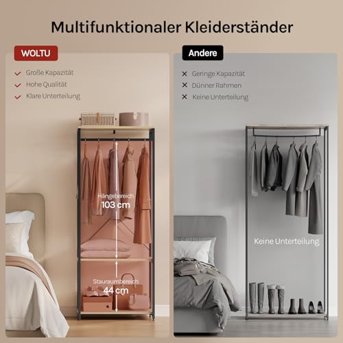 WOLTU Kleiderständer mit Schuhregal, aus Metall und Holz,60 x 40 x 167 cm