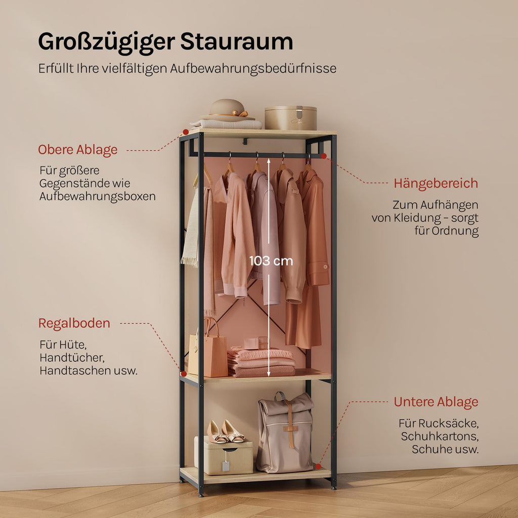 WOLTU Kleiderständer mit Schuhregal, aus Metall und Holz,60 x 40 x 167 cm