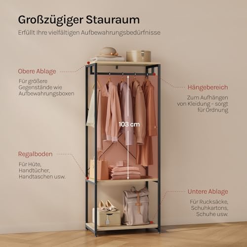 WOLTU Kleiderständer mit Schuhregal, aus Metall und Holz,60 x 40 x 167 cm