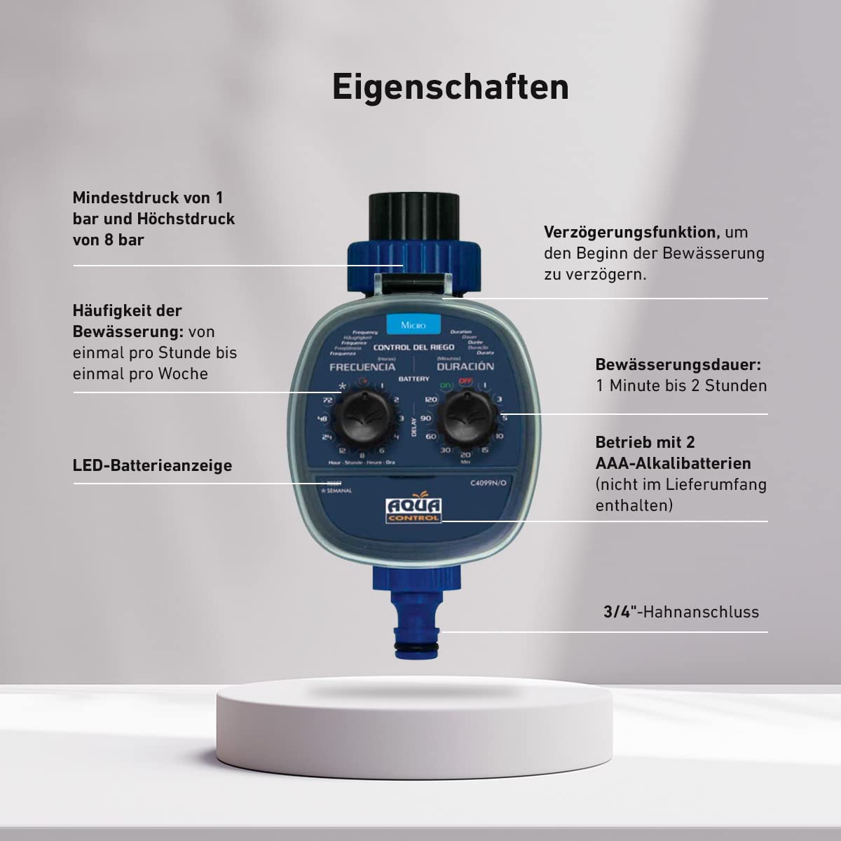 Aqua Control C4099O Bewässerungsprogrammierer für den Garten, für alle Arten von Hähnen, Öffnung bei 0 bar. Alt C4099N