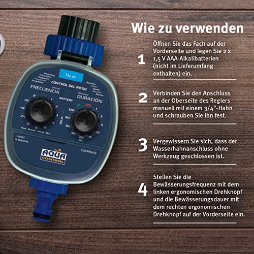 Aqua Control C4099O Bewässerungsprogrammierer für den Garten, für alle Arten von Hähnen, Öffnung bei 0 bar. Alt C4099N