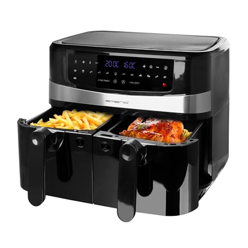 EMERIO digitale 10L DOPPEL Heißluftfritteuse AirFryer Frittieren mit heißer Luft ohne Öl möglich 2x5L Volumen 12 Programme BPA frei SMART FINISH Funktion (beide gleichzeitig fertig) AF-126672.4