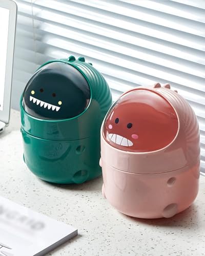Mini TischmüLleimer mit Deckel, Dinosaurier Süße Cartoon Tisch Mülleimer, Cute Papierkorb Klein, Kawaii Deko, Aufbewahrungsbox, für BüRos, Kinderzimmer, Schminktisch, Wohnzimmer (Grün)