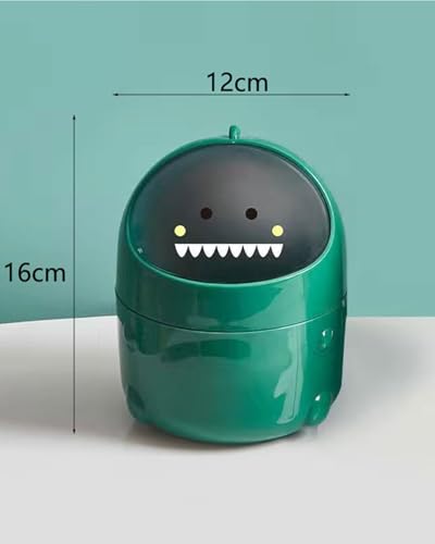 Mini TischmüLleimer mit Deckel, Dinosaurier Süße Cartoon Tisch Mülleimer, Cute Papierkorb Klein, Kawaii Deko, Aufbewahrungsbox, für BüRos, Kinderzimmer, Schminktisch, Wohnzimmer (Grün)