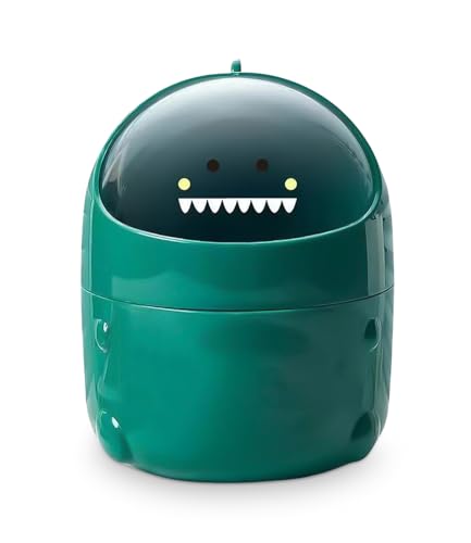 Mini TischmüLleimer mit Deckel, Dinosaurier Süße Cartoon Tisch Mülleimer, Cute Papierkorb Klein, Kawaii Deko, Aufbewahrungsbox, für BüRos, Kinderzimmer, Schminktisch, Wohnzimmer (Grün)