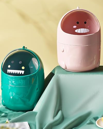 Mini TischmüLleimer mit Deckel, Dinosaurier Süße Cartoon Tisch Mülleimer, Cute Papierkorb Klein, Kawaii Deko, Aufbewahrungsbox, für BüRos, Kinderzimmer, Schminktisch, Wohnzimmer (Grün)