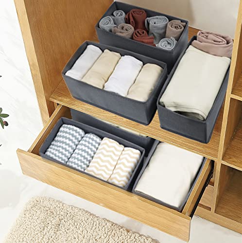 6 Stück Kleiderschrank Organizer Schubladen Ordnungssystem Faltbare Stoff Aufbewahrungsbox Schublade Organizer Schrank Organizer 6er Unterwäsche Organizer Socken Organizer (Grau)