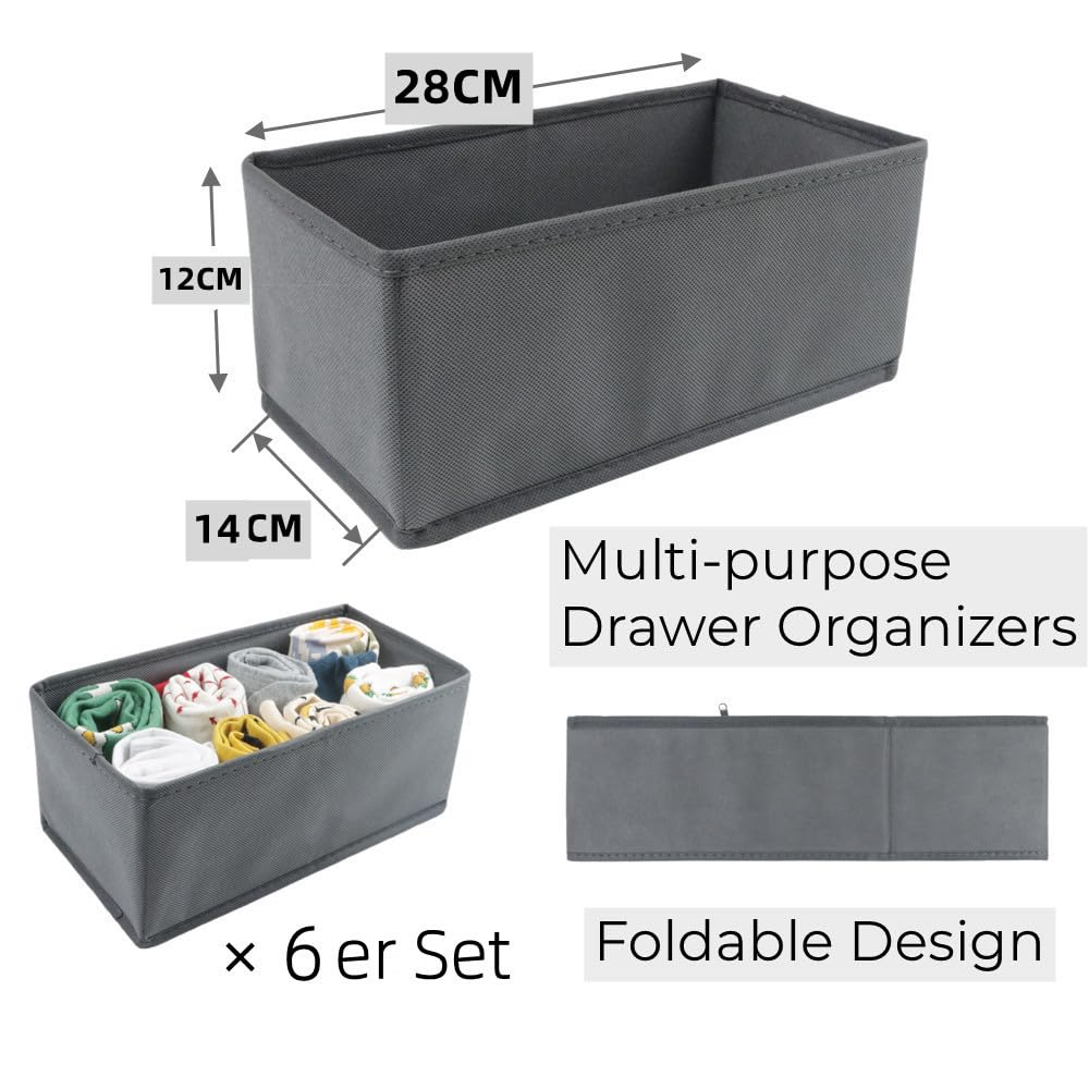 6 Stück Kleiderschrank Organizer Schubladen Ordnungssystem Faltbare Stoff Aufbewahrungsbox Schublade Organizer Schrank Organizer 6er Unterwäsche Organizer Socken Organizer (Grau)