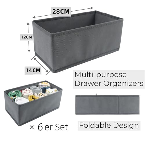 6 Stück Kleiderschrank Organizer Schubladen Ordnungssystem Faltbare Stoff Aufbewahrungsbox Schublade Organizer Schrank Organizer 6er Unterwäsche Organizer Socken Organizer (Grau)